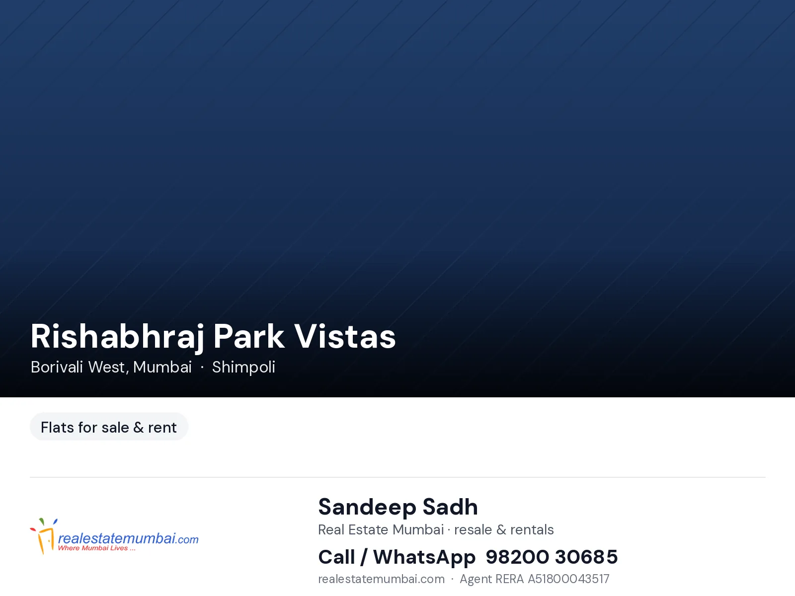 2 BHK Rishabhraj Park Vistas, Borivali West — for Rent