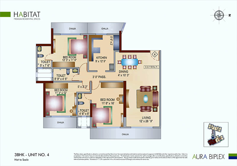 4197 Oth Habitat Flat No. 3   3 Bhk Plan - Aura Biplex, Borivali West