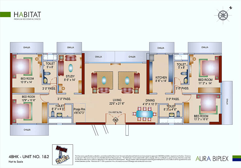 4197 Oth Habitat Flat No. 4   3 Bhk Plan - Aura Biplex, Borivali West