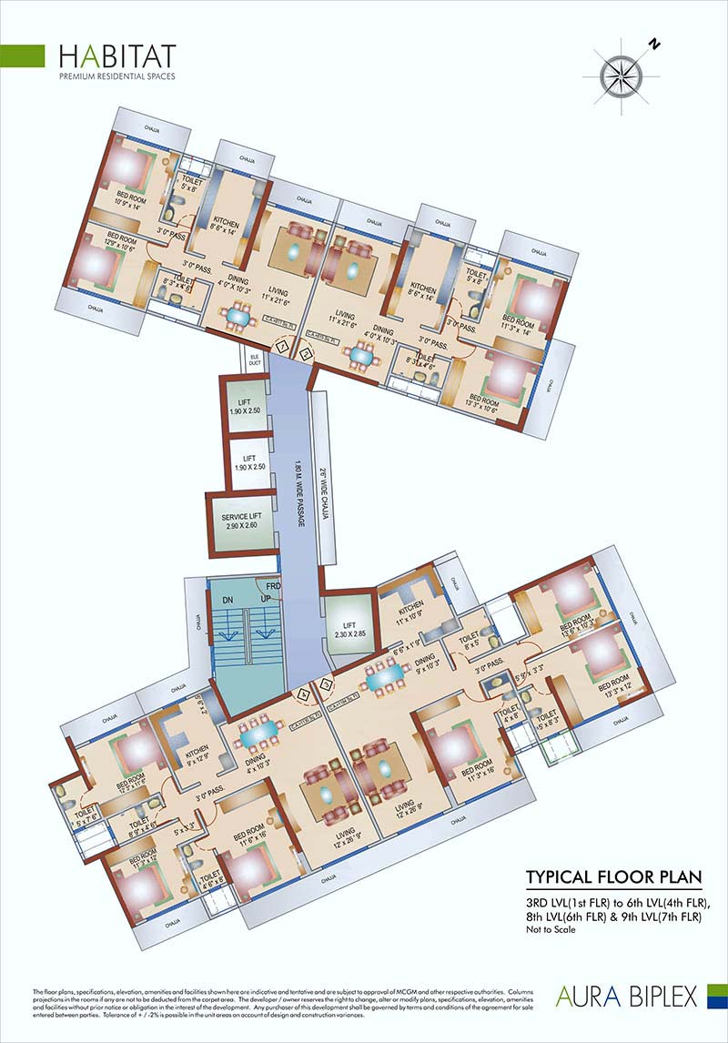 4197 Oth Habitat Typical Floor Layout Plan (3Rd To 6Th, 8Th, 9Th   Level) - Aura Biplex, Borivali West