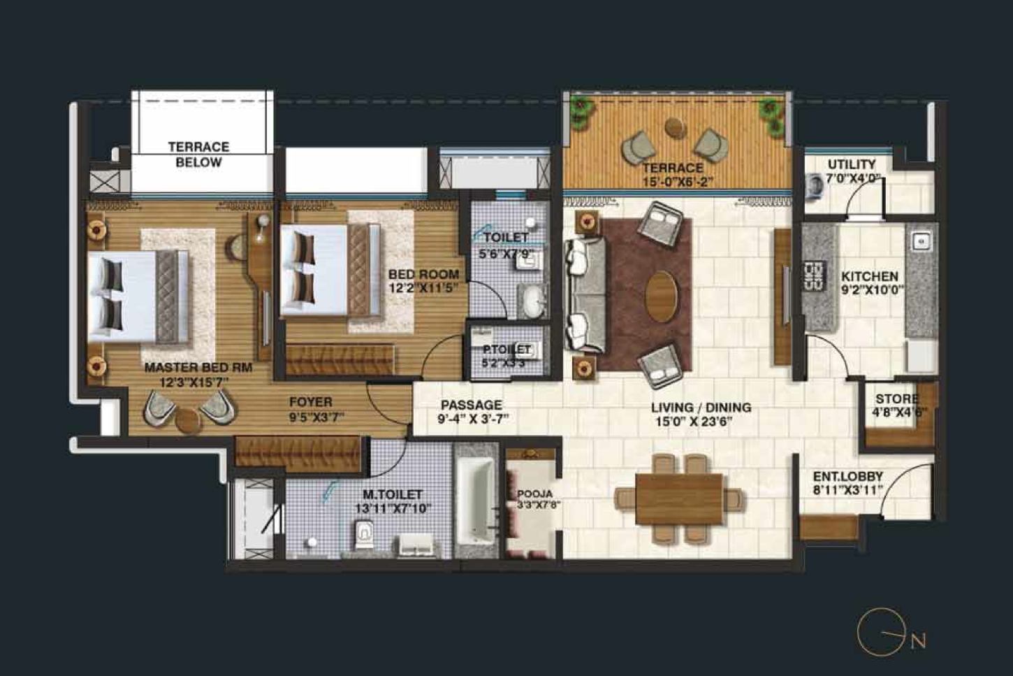 6364 Oth 2 Bhk Large Unit Plan - Lodha Belmondo, Lonavala