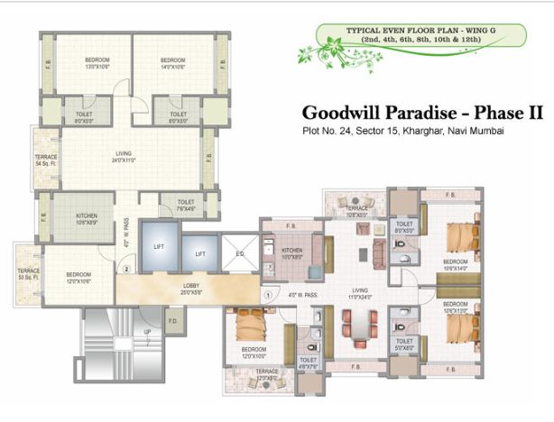 3 BHK Goodwill Paradise Wing F and G, Kharghar — for Sale