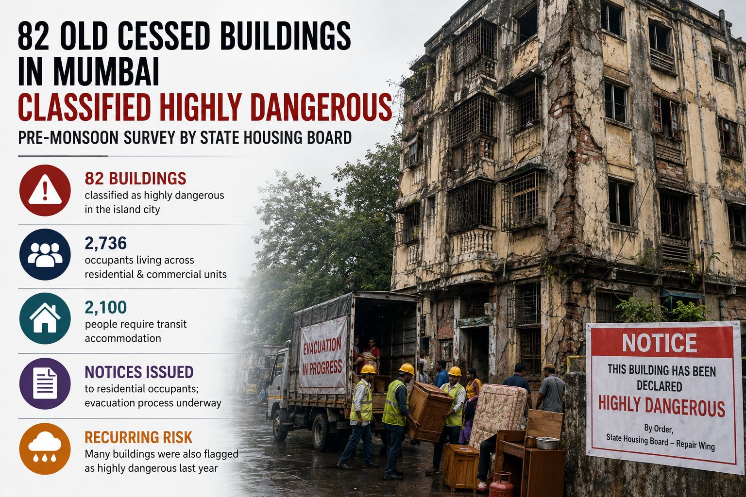 MHADA identifies 82 highly dangerous buildings in Mumbai city island