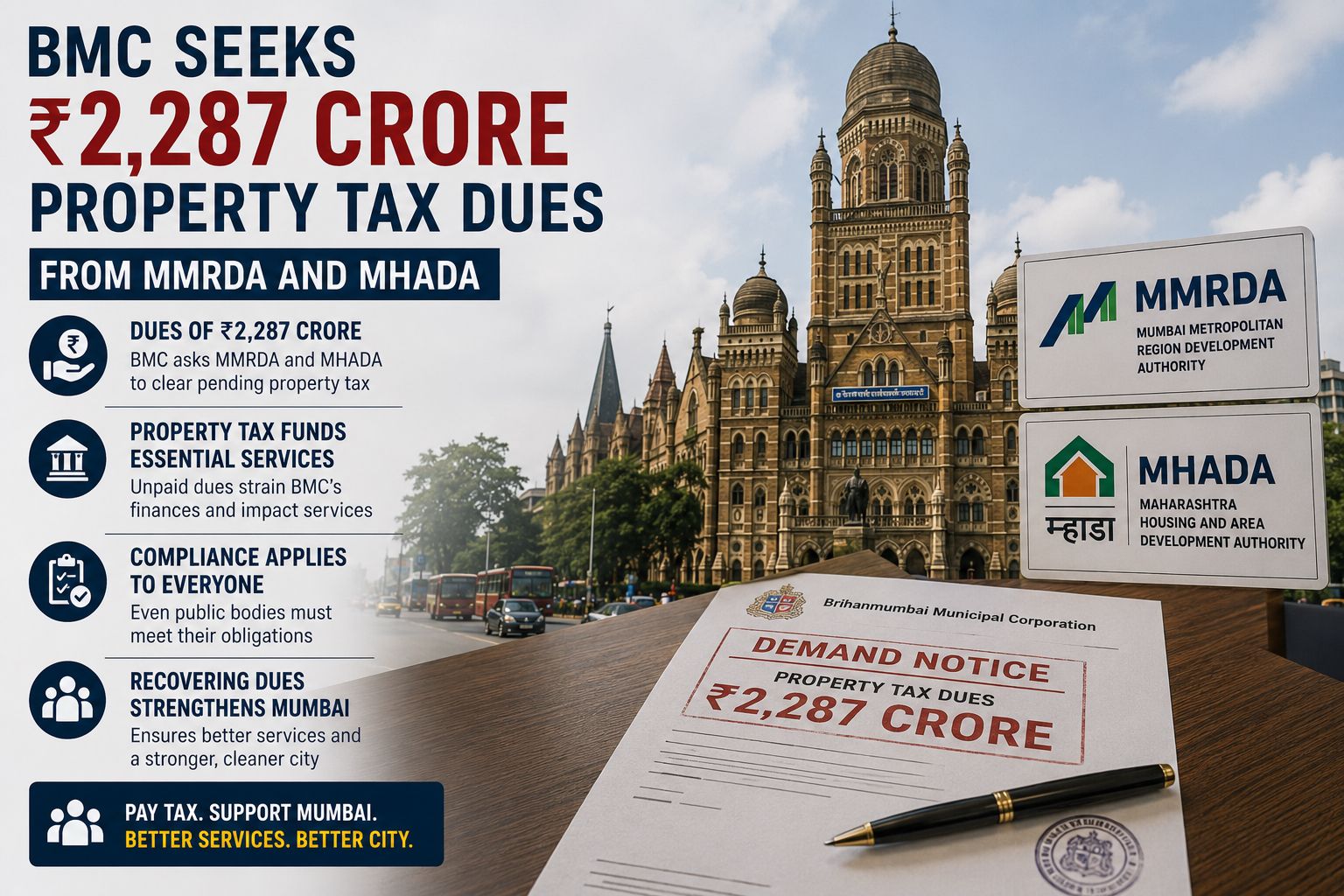 BMC Seeks Recovery of ₹2,287 Crore in Property Tax Dues from MMRDA and MHADA