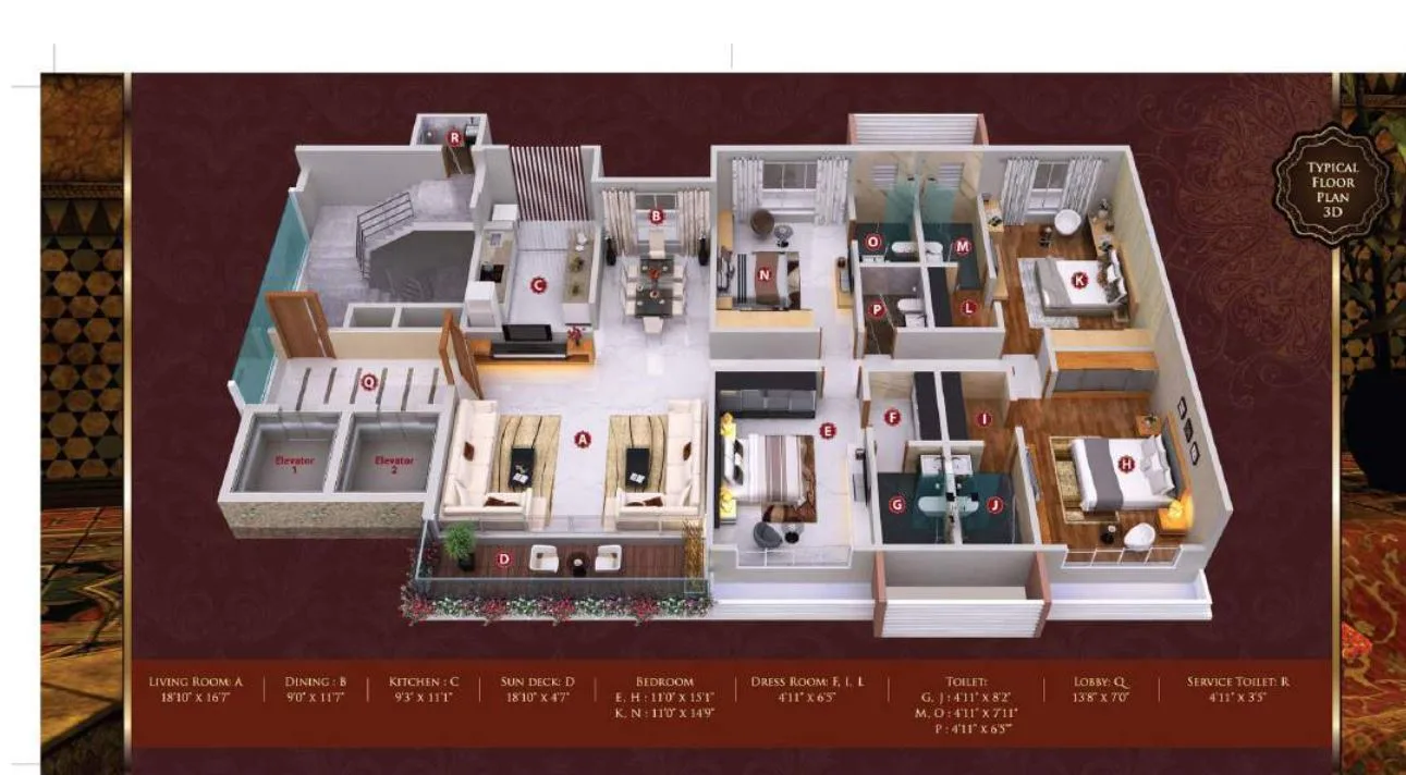 Royale Villa Typical Floor Plan 3D