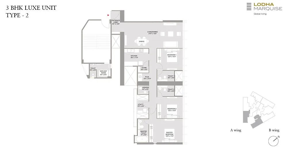 Lodha Marquise 3BHK Luxe TYpe 2