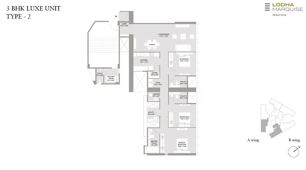 Lodha Marquise 3BHK Luxe TYpe 2
