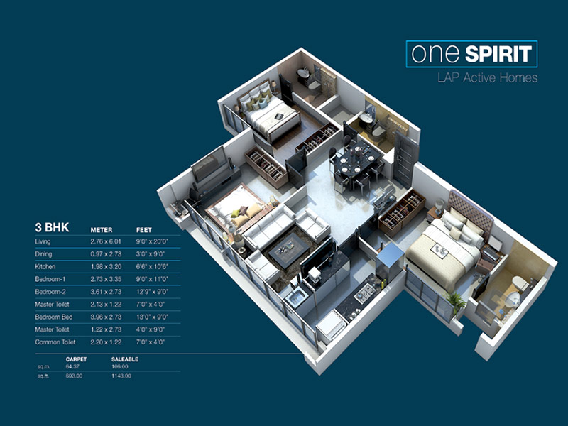 3 BHK Floor Plan