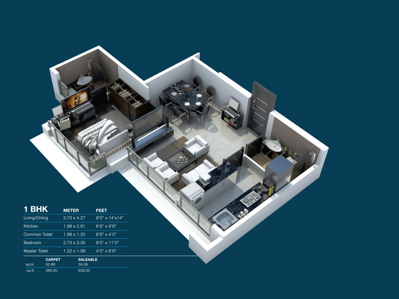 1 BHK Floor Plan