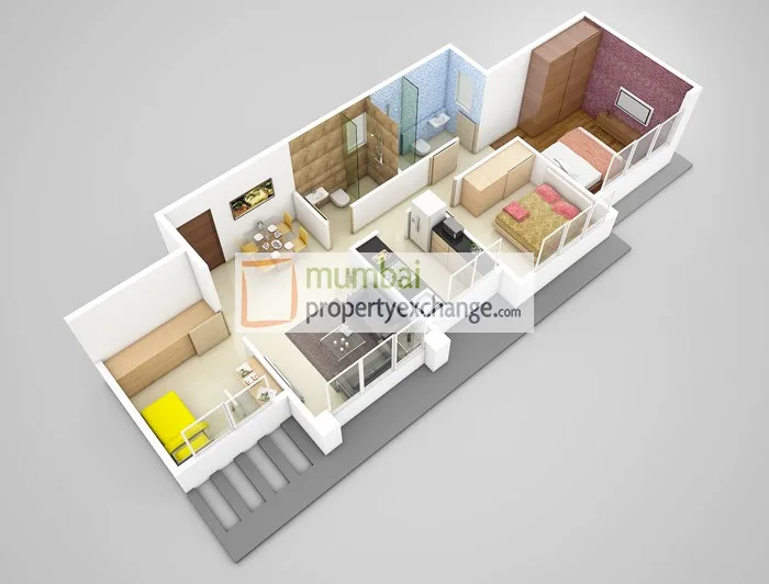 3D Floor Plan -2.5BHK