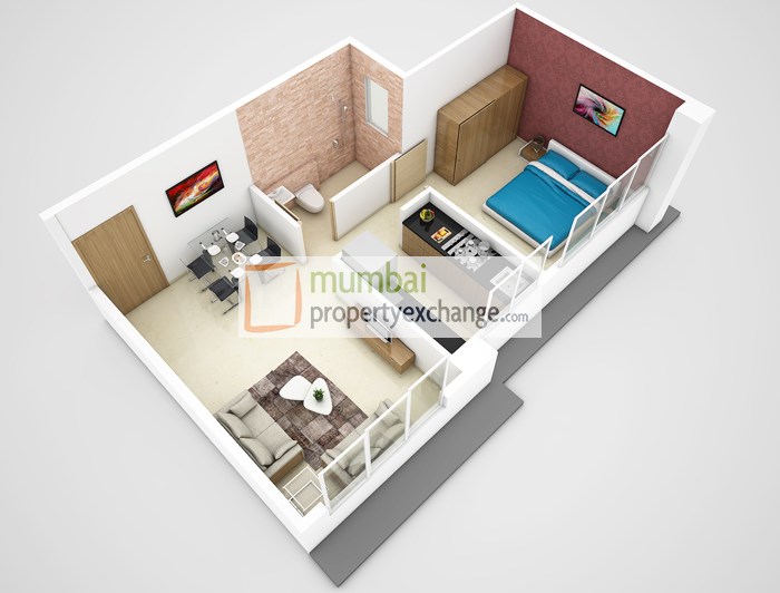 3D Floor Plan-1BHK