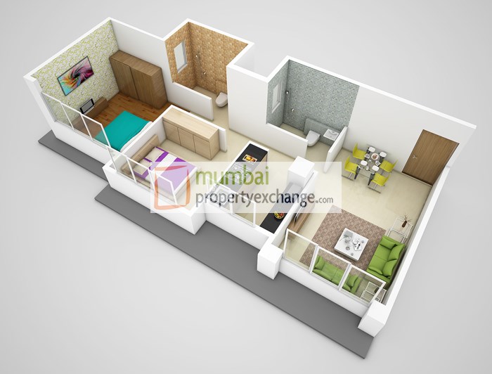 3D Floor Plan-2BHK