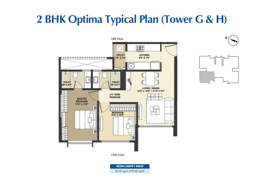 Vicinia 2BHK Optima Typical Plan (G, H)