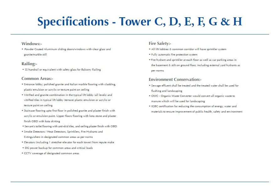 Vicinia Specifications Tower C-D-E-F-G-H