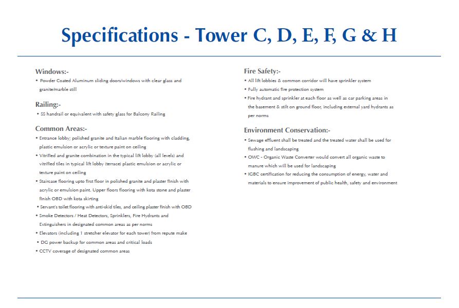 Vicinia Specifications Tower C-D-E-F-G-H