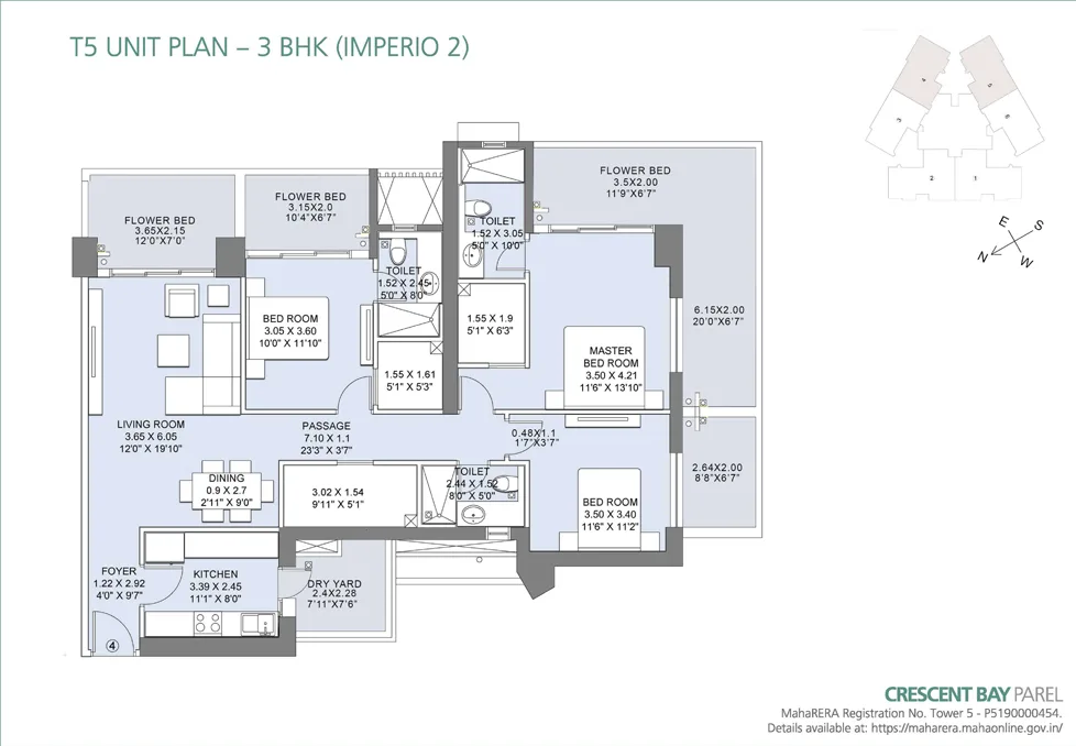 Crescent Bay T5 Unit Plan 3BHK Imperio 2