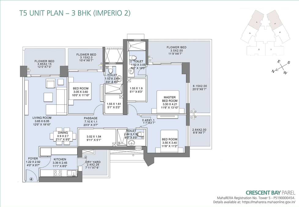 Crescent Bay T5 Unit Plan 3BHK Imperio 2