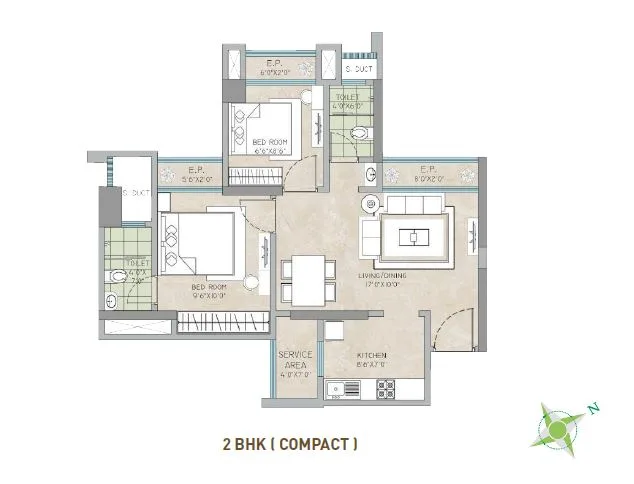 Ecovistas 2BHK Compact Plan