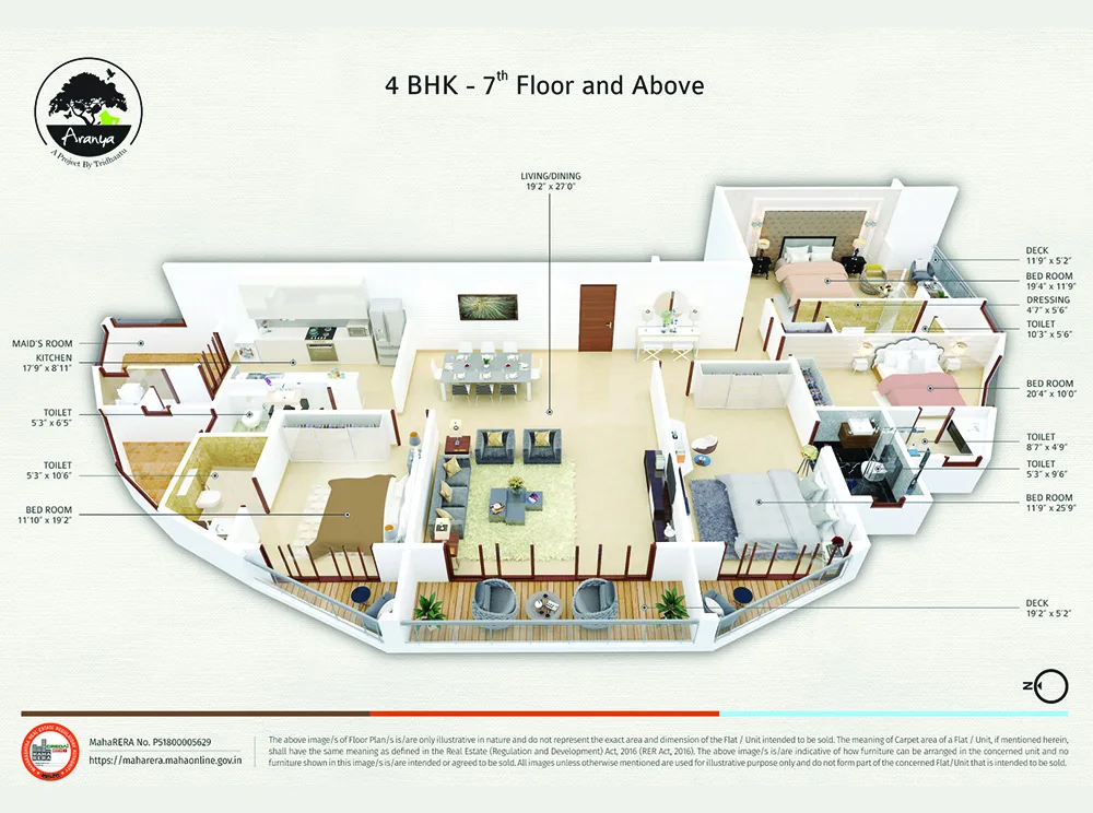 Tridhaatu Aranya 4BHK Plan 7th Floor and above
