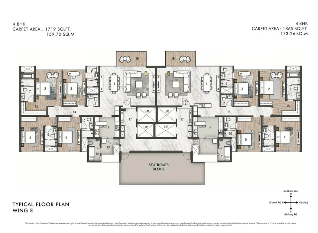 Rustomjee Paramount Khar(W) Typical Floor Plan Wing E