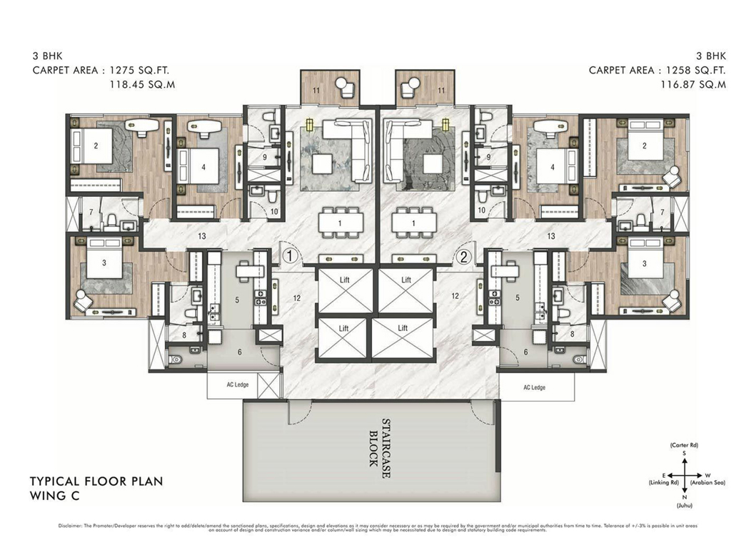 Rustomjee Paramount Khar(W) Typical Floor Plan Wing C