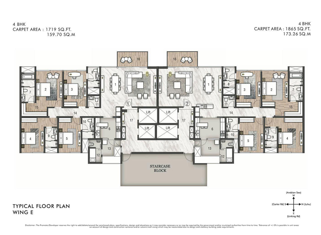 Rustomjee Paramount Khar(W) Typical Floor Plan Wing E