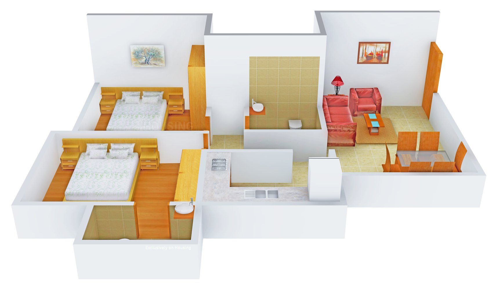 Vibgyor 2bhk Type I 3D