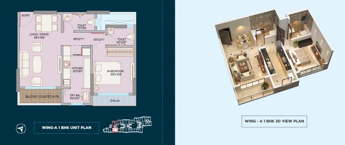 Harmony Wing A 1BHK Plan