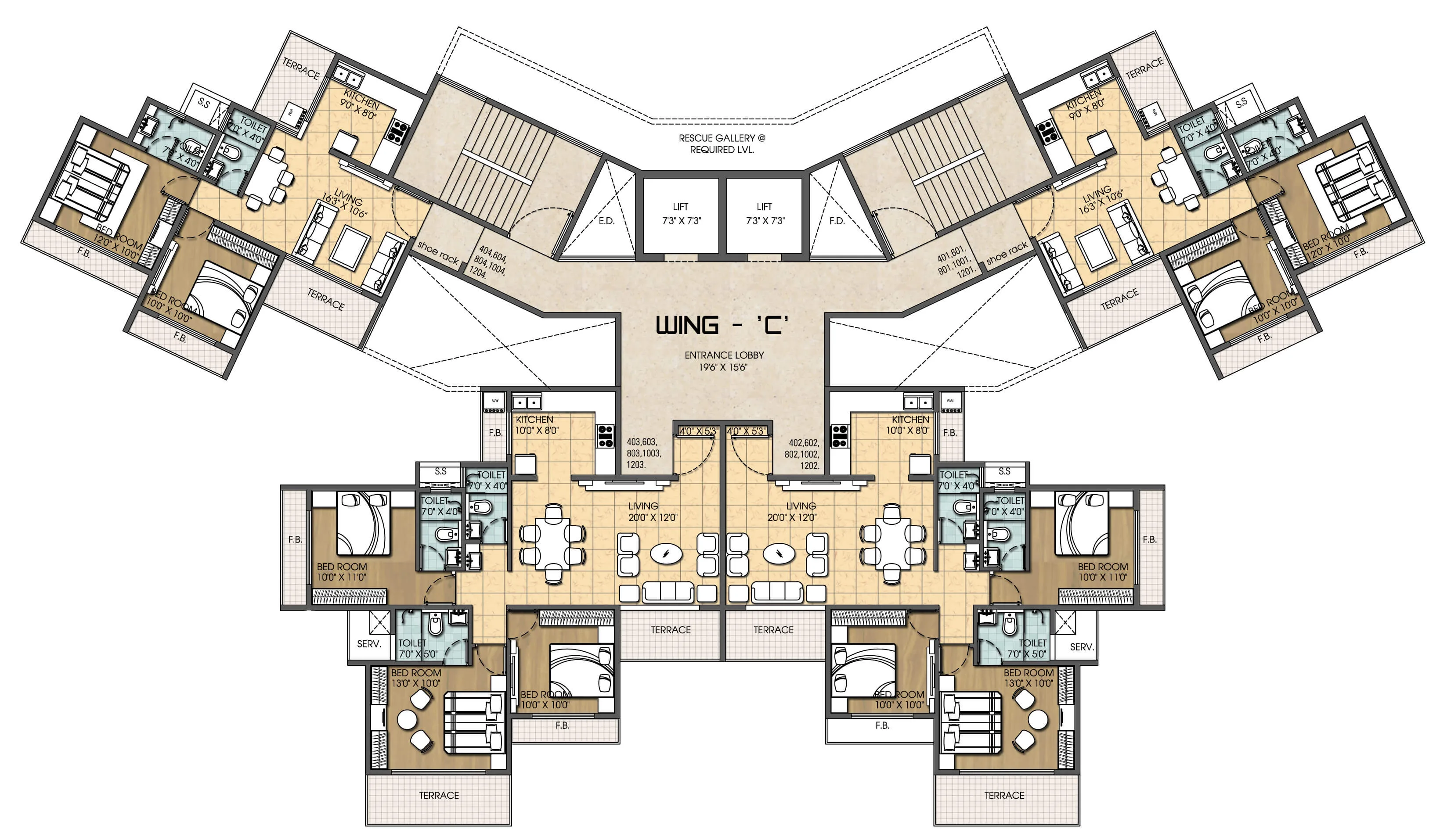 Wing C 13th floorplan
