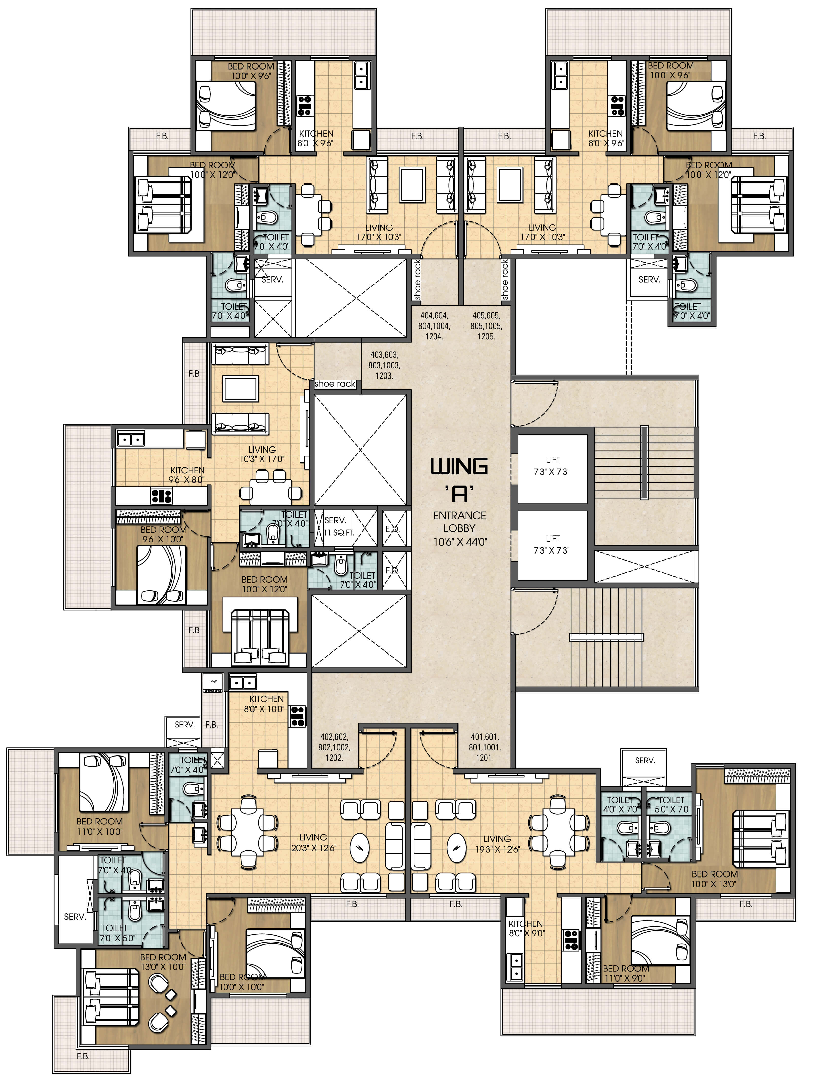 Wing A 4,6,8,10 floorplan