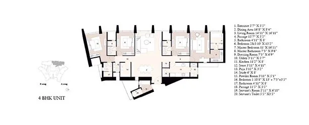 Lodha Kiara 4BHK Unit Plan