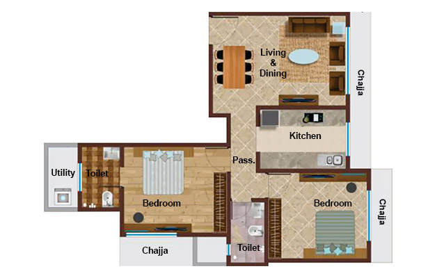 Sandhya Heritage 2BHK 593 sqft Plan