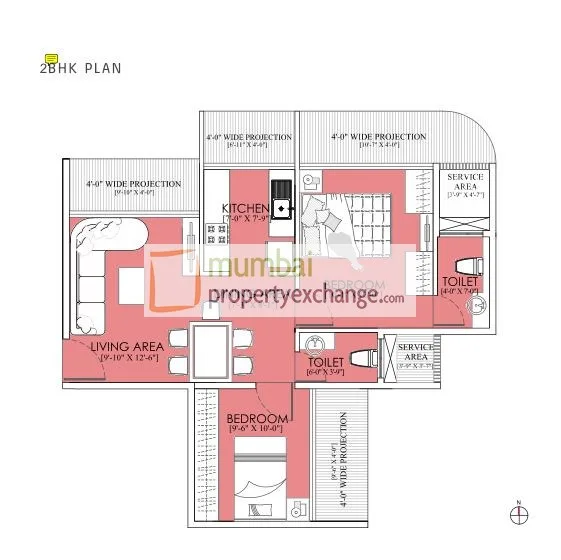 2 BHK Floor plan