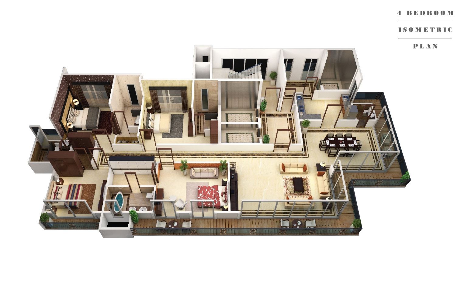 4 BHK Isometric Floor Plan