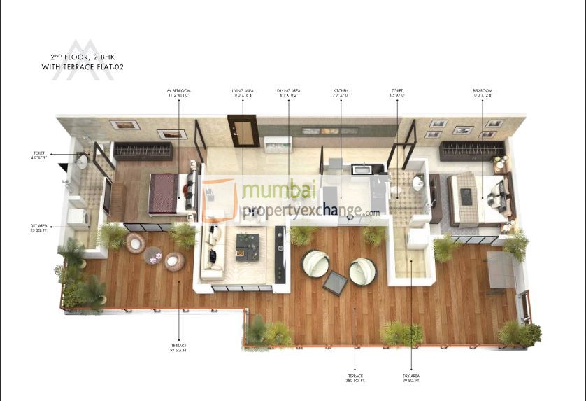 2 BHK Floor Plan