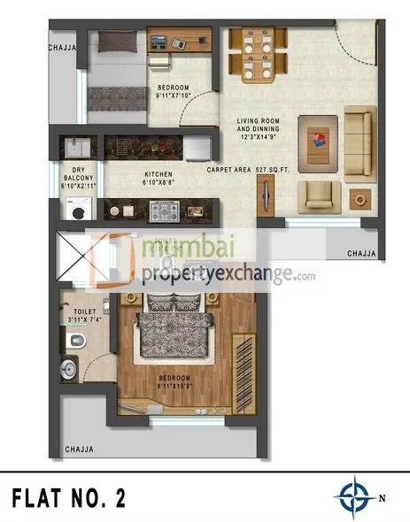 2 BHK Floor Plan