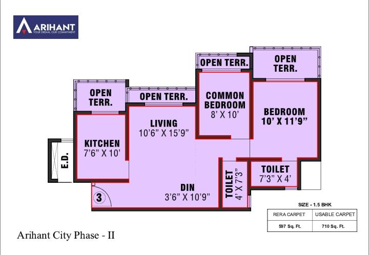 Arihant City Phase II 1.5BHK Plan