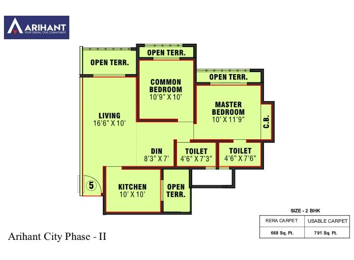 Arihant City Phase II 2BHK Plan