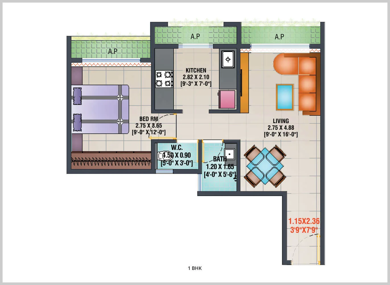 Arihant Aloki 1BHK Plan