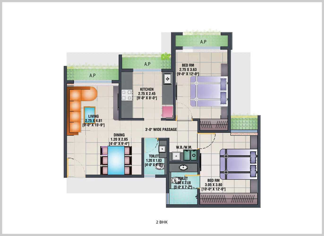 Arihant Aloki 2BHK Plan