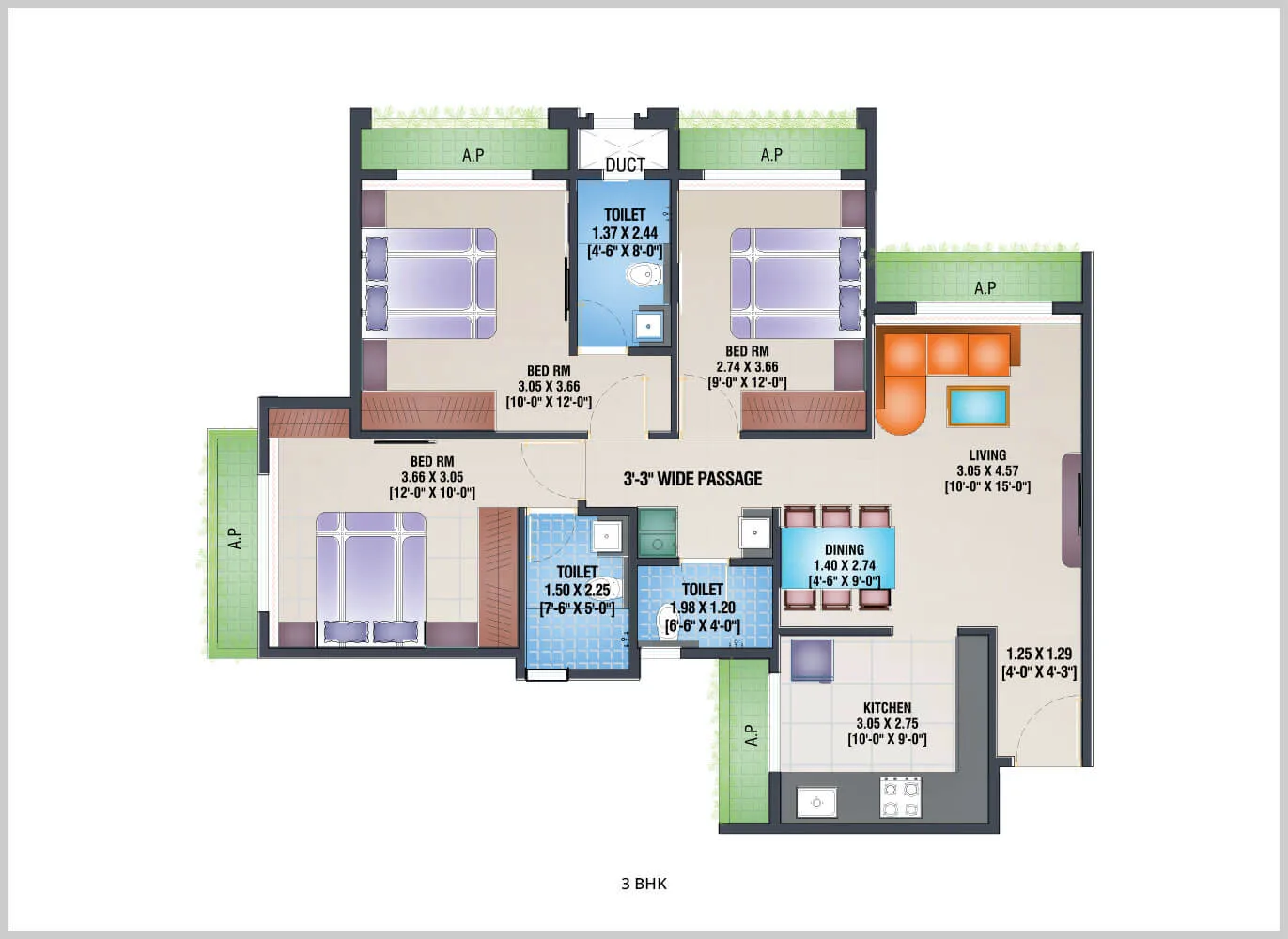 Arihant Aloki 3BHK Plan