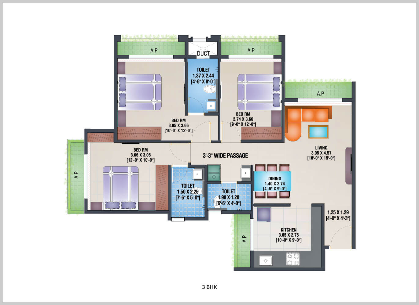 Arihant Aloki 3BHK Plan