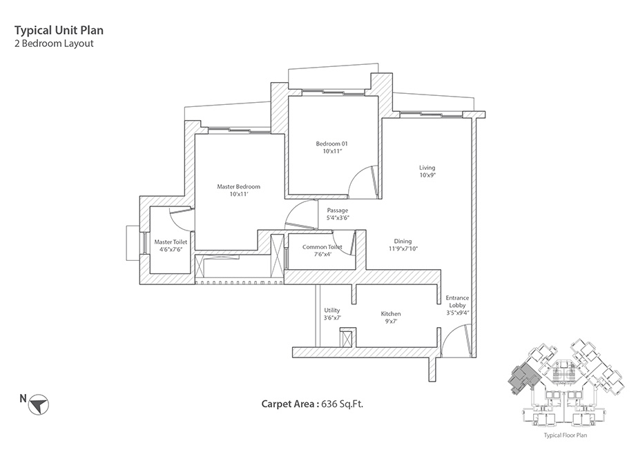 Aveza Tower D Unit Plan 2BHK