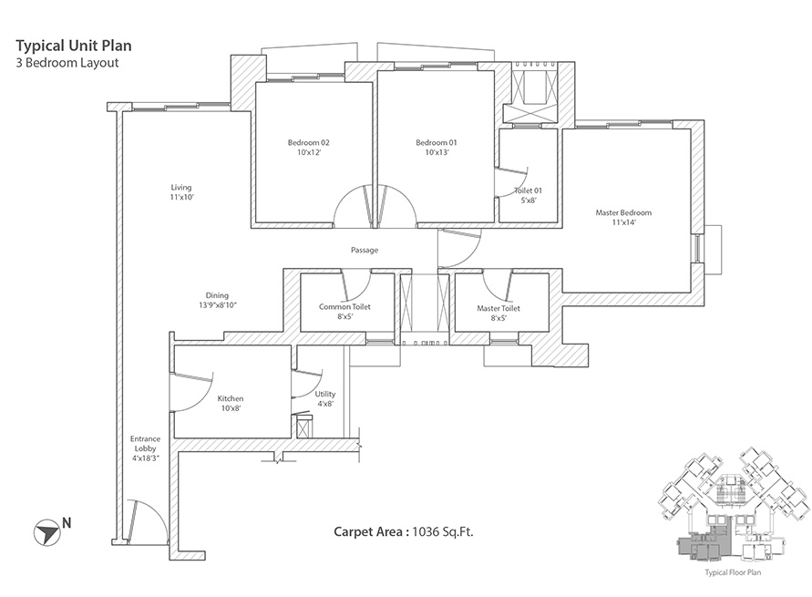 Aveza Tower D Unit Plan 3 BHK