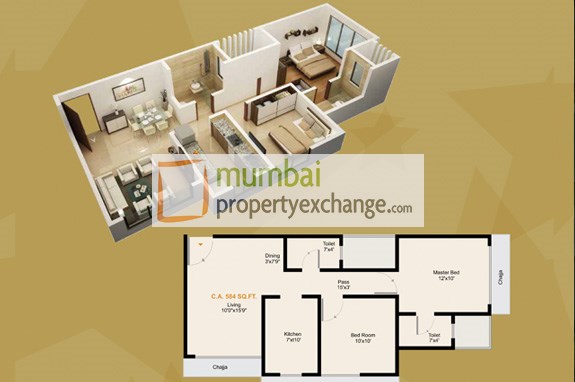 2 BHK Floor Plan