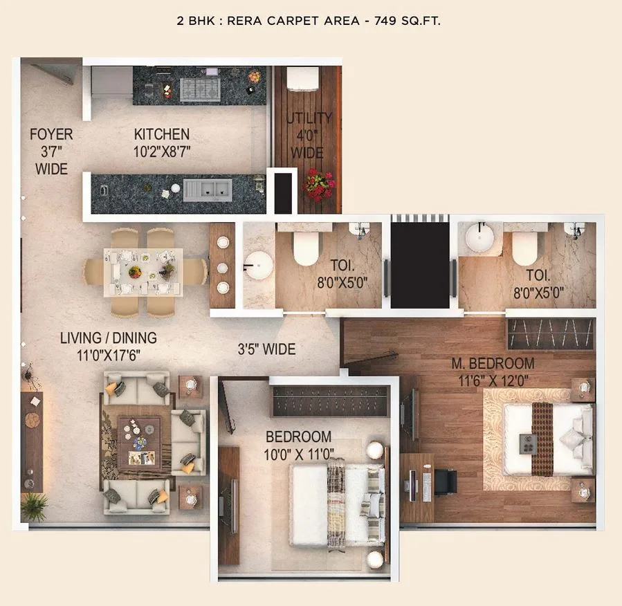 Fortune 500 2BHK (749 sqft)