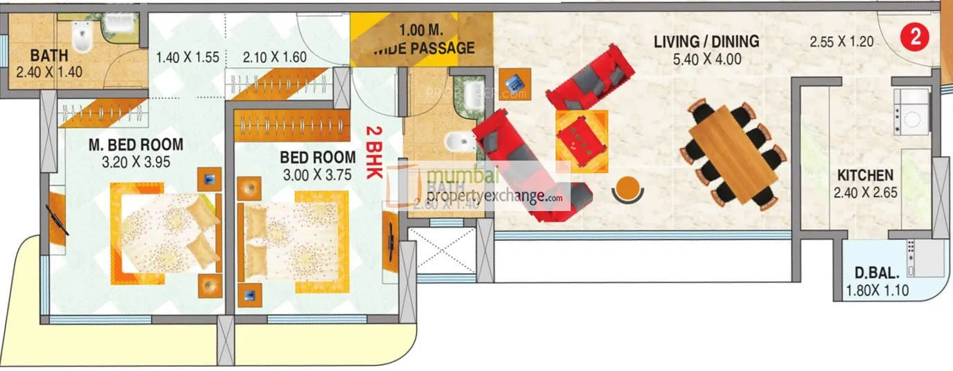 2 BHK floor plan