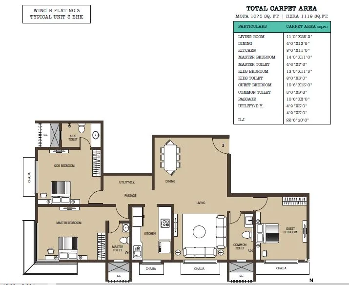 Kabra Metro One Wing B 3BHK Unit 3