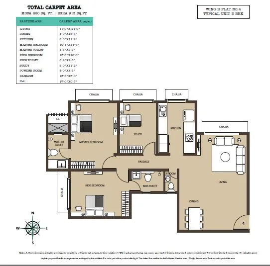 Kabra Metro One Wing B 3BHK Unit 4