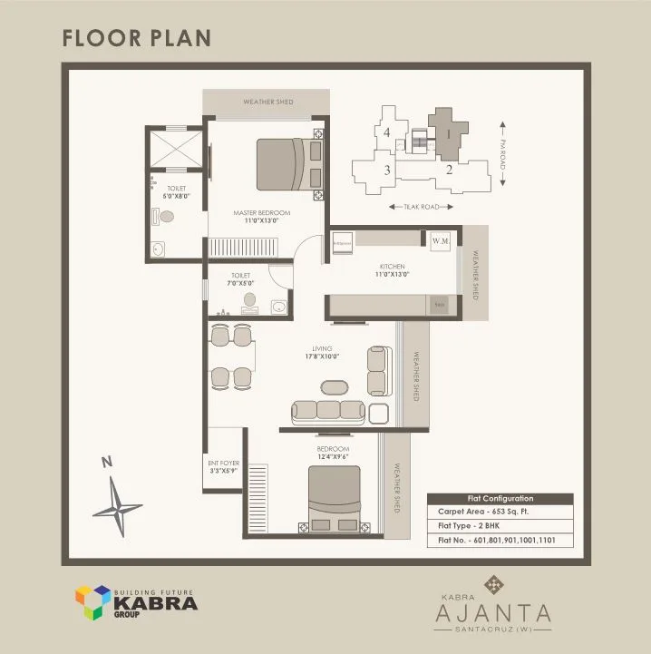 Ajanta 2BHK Unit 1 Plan